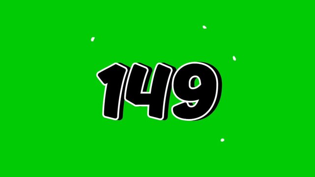Number 149 symbol sign animation motion graphics cartoon on green screen background. Black color number reveal on smoke,for video number for video elements