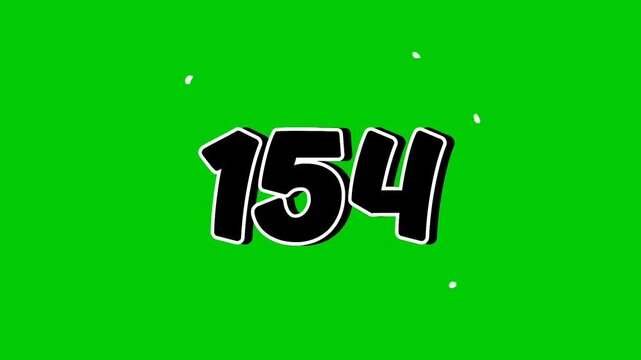 Number 154 symbol sign animation motion graphics cartoon on green screen background. Black color number reveal on smoke,for video number for video elements