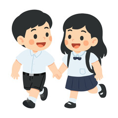 Illustration of School Children Walking Hand in Hand