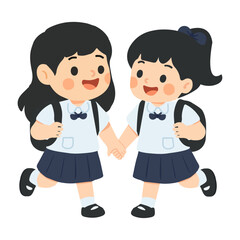 Illustration of School Girls Holding Hands