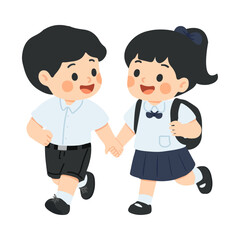 Illustration of School Children Holding Hands