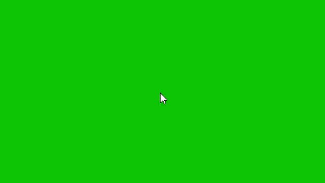 Pixel-style animation of a mouse cursor appearing on a green screen background, performing a single click, and disappearing. Minimal, retro UI style. Seamless looping animation.