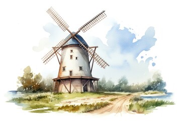 Obraz premium Windmill architecture outdoors white background.
