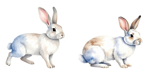 Cartoon watercolor illustration of rabbit. Animal clipart illustration.