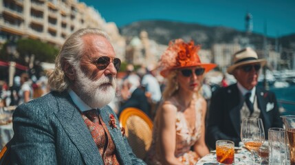 Monaco people portrait enjoy luxury and the Grand Prix they are talking together
