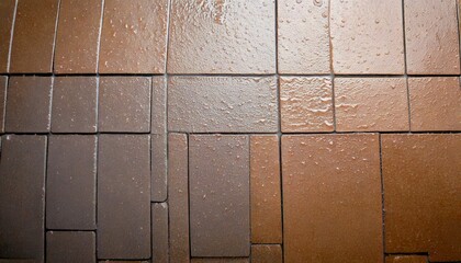 Naklejka premium Tile, background, wallpaper, design, wet, glossy, closeup, surface, texture, ceramic, reflective, modern, smooth, damp, pattern, water, detail, abstract, bathroom, clean, interior, decorative, realist