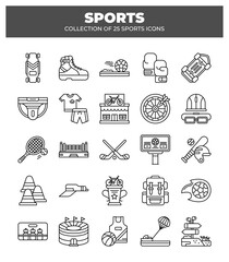 Collection of 25 Sports Icons. Sport Equipment. Game. Activity. and More