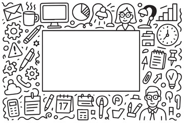 A vector office themed frame features bold black outlines surrounding a clean white square center, perfect for professional documents or presentations.

