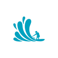 people surfing in beach logo design