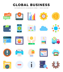 Global Business icons Pack. Flat icons set. Global Business collection set. Simple vector icons.