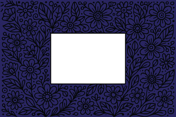 A vector floral frame in shades of purple surrounds a crisp white square center, creating an elegant and delicate decorative border.

