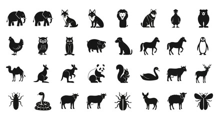 Collection of Silhouette Animals Mammals Birds Reptiles and Insects
