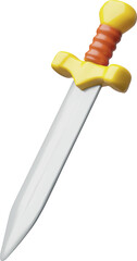 3D vector illustration of medieval sword with yellow handle.