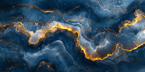 Fototapeta premium Digital artwork showcasing a stunning abstract marble texture in shades of blue and gold.