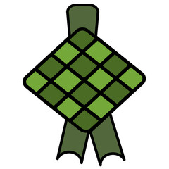 Ketupat Illustration: A vibrant illustration of Ketupat, a traditional Southeast Asian rice cake, elegantly rendered with crisp lines and rich, fresh green tones.