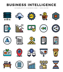 Set of 25 Business Intelligence Lineal Color Icons Pack.
