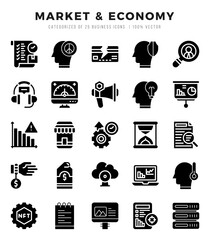 Set of Glyph Market & Economy Icons. Glyph art icon. Vector illustration