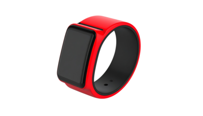 Elegant Tech Ring: A sleek and stylish, modern technology device, ring with a vibrant red and black, perfect for fitness or modern lifestyle, with emphasis on its minimalist design on white Png