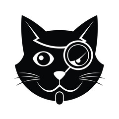 Obraz premium cat head with monocle icon silhouette on white bac (1).eps