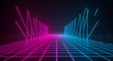 Naklejka premium Neon Grid Abstract Pink Blue