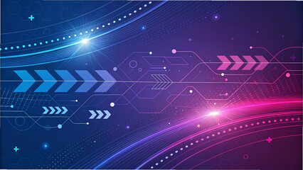 Abstract digital futuristic background with circuit arrows lines and glowing particles design