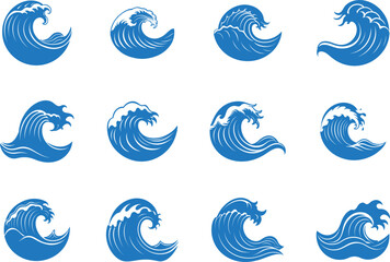 12 Ocean waves set on transparent background