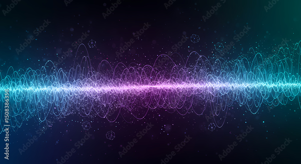 Wall mural abstract glowing waveform particle design