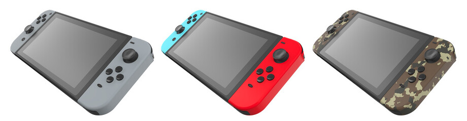 Realistic video game controllers console attached to mobile phone isolated on white background with clipping path