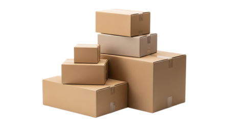 Stacked cardboard boxes on black backdrop, delivery and moving concept