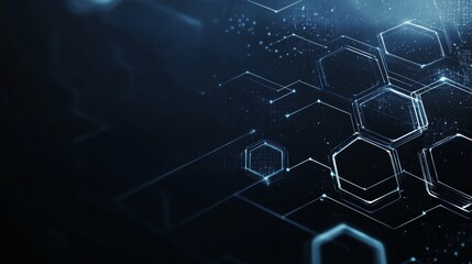 Obraz premium Abstract technology background with hexagons and connection lines vector illustration, dark blue color palette, dark background