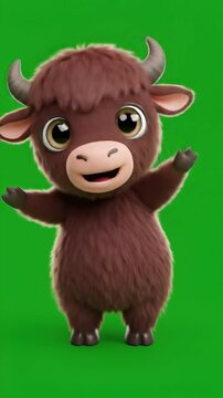 Cartoon yak illustration with raised arms