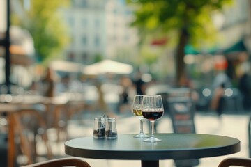 Relaxing Parisian Cafe Scene: Wine and City Views