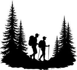 mountain hiking camping Forest  Waterfall Scene  vector