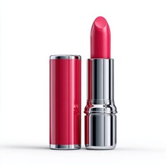 Open red lipstick on white background isolated on white background