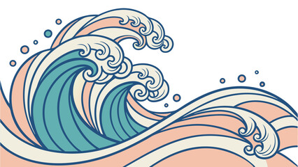Aesthetic depiction of ocean waves with stylized swirls and a harmonious color palette design style