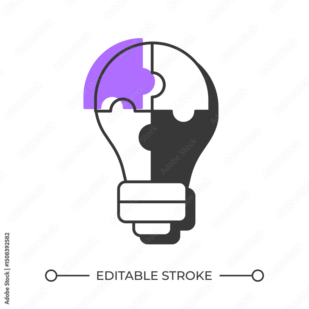 Aufkleber problem solving offset shadow line icon. puzzle solution, idea lightbulb. business process. brainsto