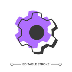 Industrial gear offset shadow line icon. Production technology, business process. Mechanism, engineering. Bold outline symbol with solid purple fill. Modern flat illustration. Editable stroke