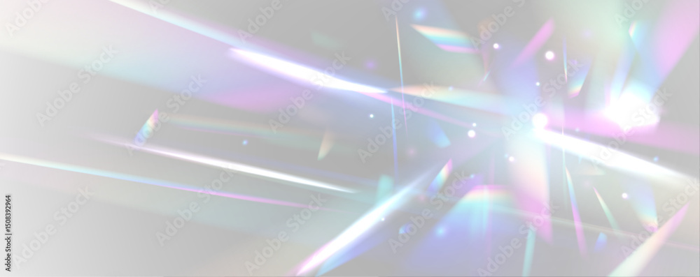 Poster iridescent light refraction creates abstract bokeh on white. organic prism glow adds a magical touch