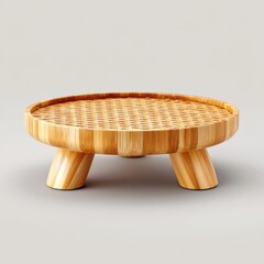 Round bamboo stand with three legs on white background