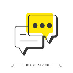 Chat bubbles offset shadow line icon. Social communication, conversation. Dialogue, talk. Discussion, chatting. Bold outline symbol with solid orange fill. Modern flat illustration. Editable stroke