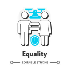 Equality flat outline concept icon. No discrimination allowed. Equal opportunities. Element of inclusive growth index. Modern line illustration with blue glyphs. Conceptual visual. Easy to edit