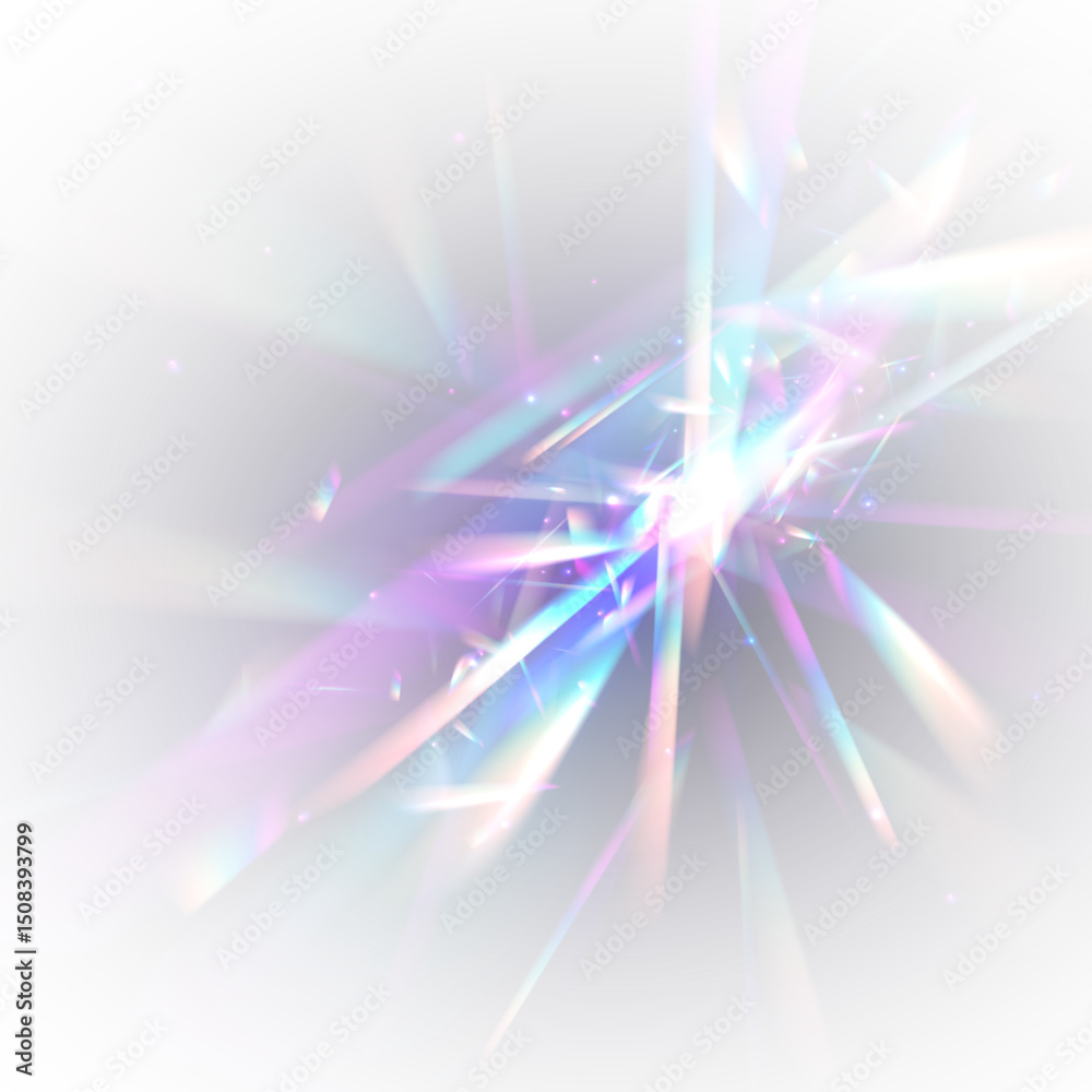 Poster iridescent light refraction creates abstract bokeh on white. organic prism glow adds a magical touch