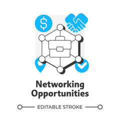 Fototapeta premium Networking opportunities flat outline concept icon. Professional connection. Knowledge sharing. Business collaboration. Modern line illustration with blue glyphs. Conceptual visual. Easy to edit