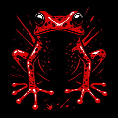Roter Erdbeerfrosch auf schwarzem Hintergrund – kontrastreiche Vektorillustration des Strawberry Poison Dart Frog (Oophaga pumilio)