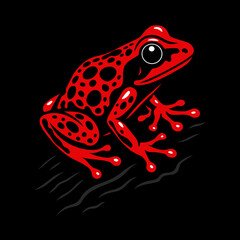 Roter Erdbeerfrosch auf schwarzem Hintergrund - kontrastreiche Vektorillustration des Strawberry Poison Dart Frog (Oophaga pumilio)