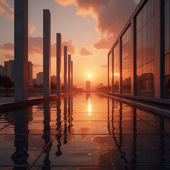 Naklejka premium sunset over the river