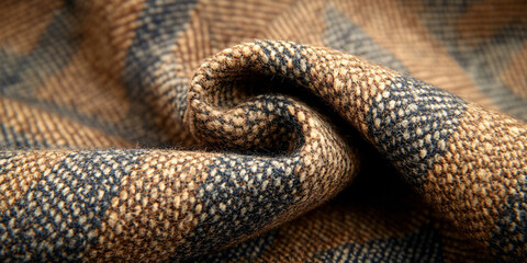 Fototapeta premium Detailed texture of brown and blue plaid wool fabric.