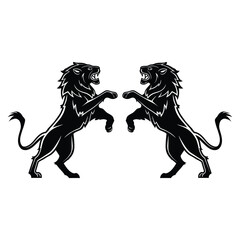 Two Roaring Lions Standing on Hind Legs