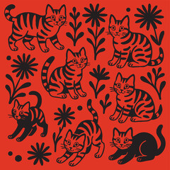 Playful Cat Pattern Illustration