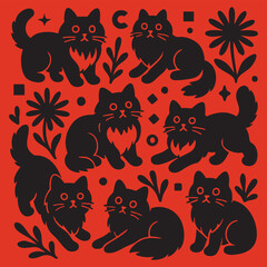 Playful Cat Pattern Illustration